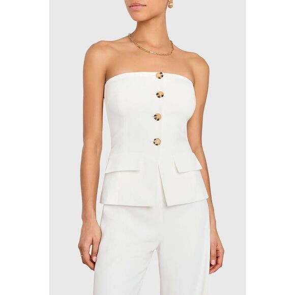 Amanda Uprichard Women's White Yadira Strapless Wide Leg Jumpsuit Sz XL & M NWOT - Picture 4 of 10